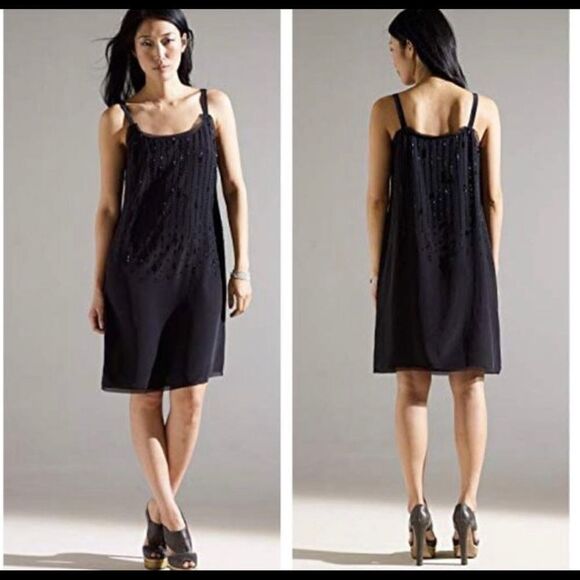 Eileen Fisher Dresses & Skirts - Eileen Fisher Black Beaded Silk Cami Midi Dress